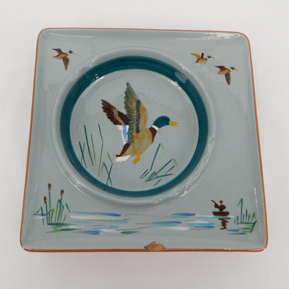 Stangl Handpainted 9" x 9" Square Vintage Porcelain Ashtray Mallard 3915F FLAW